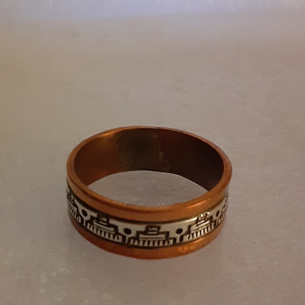 Native American Navajo Copper and Silver Ring Randy Secatero Size 11